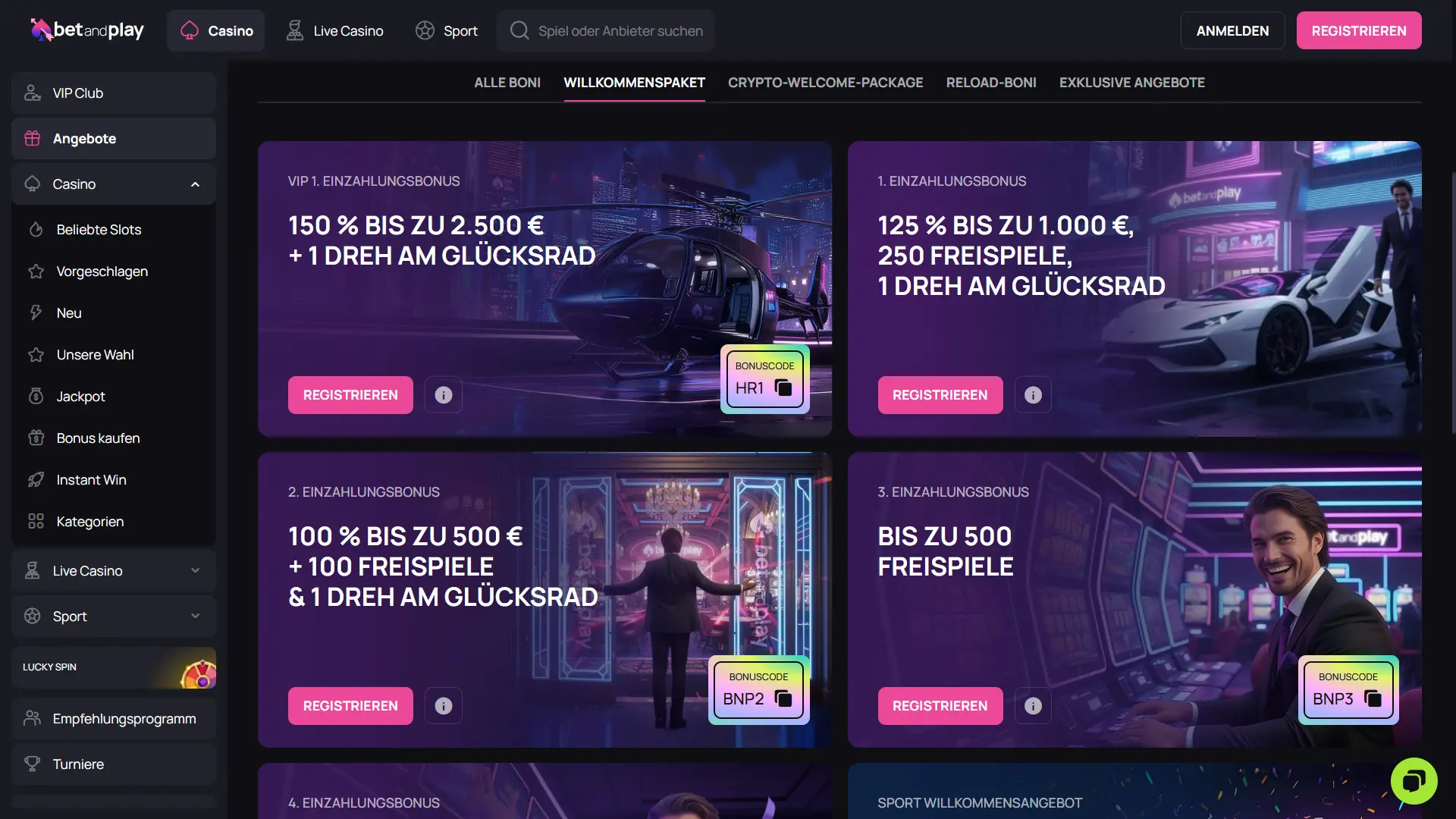 BetAndPlay Casino - Willkommenspaket