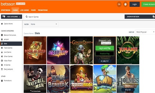 Betsson Casino screenshot
