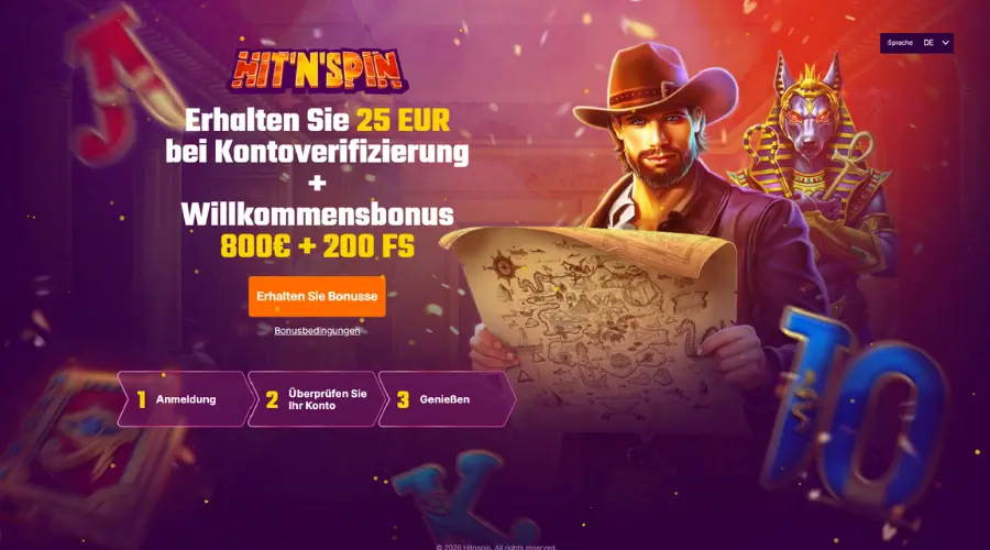 HitNSpin Casino - 25 euro ohne Einzahlung