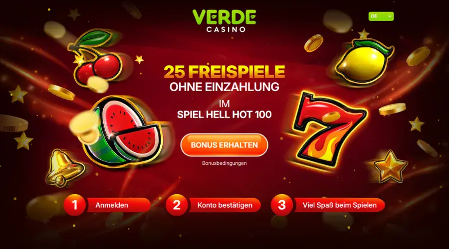 VERDE Casino 25 Freispiele ohne Einzahlung