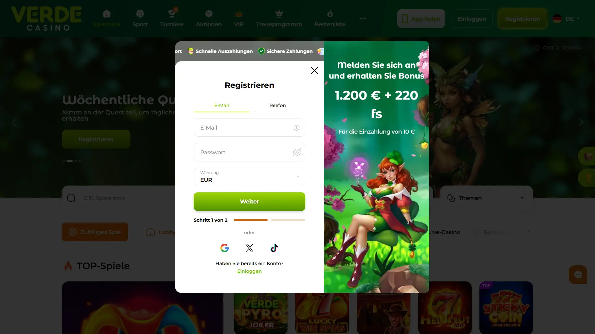 Verde Casino - Registrieren