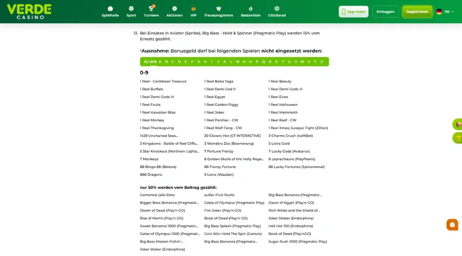 Verde Casino - Umsatzbedingungen
